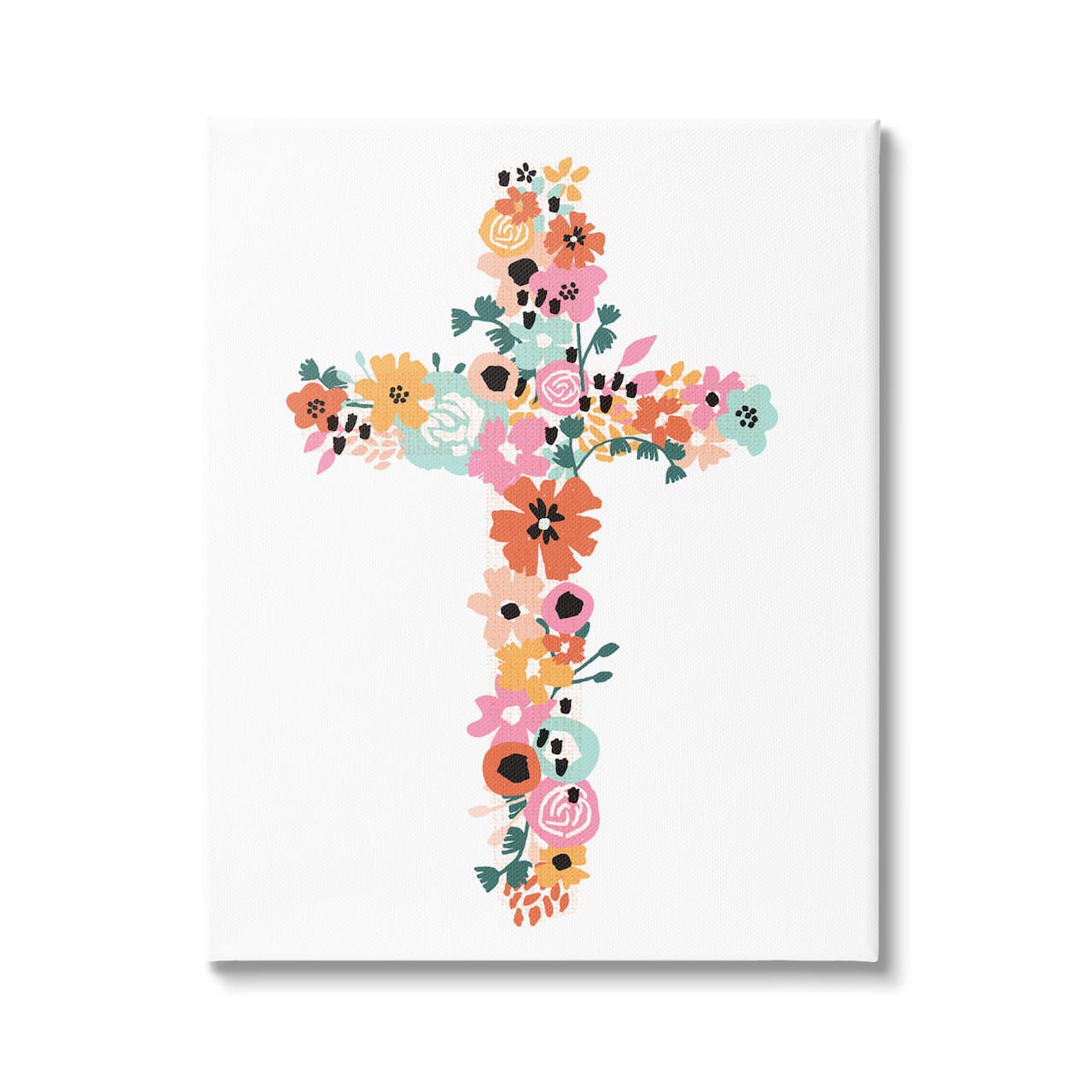 Stupell Industries Bold Flowers Cross Symbol Floral Arrangement Design Canvas Wall Art